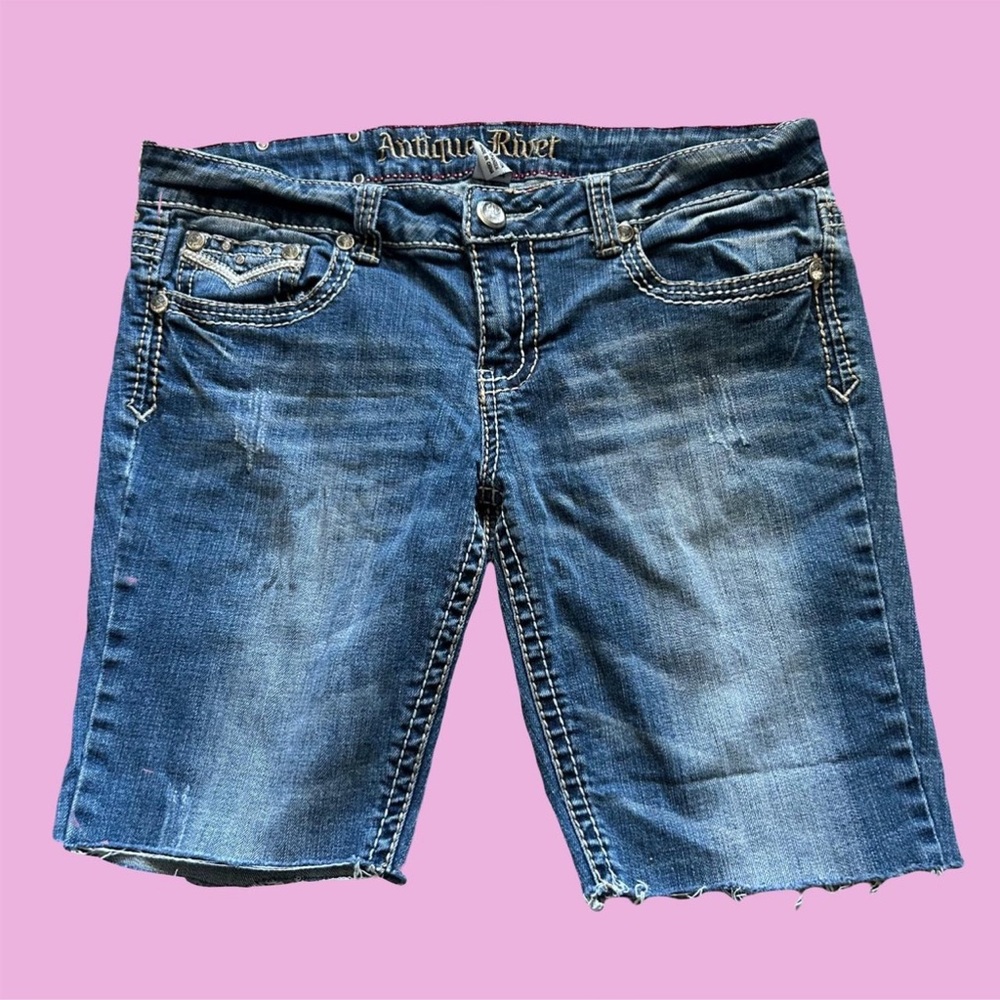 vintage rare antique rivet cutoff grunge y2k embellished shorts, size 32